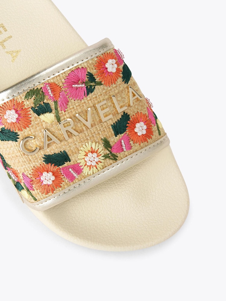 Carvela Brown Sorrento Embroidery Slide Sandals - Image 4 of 4