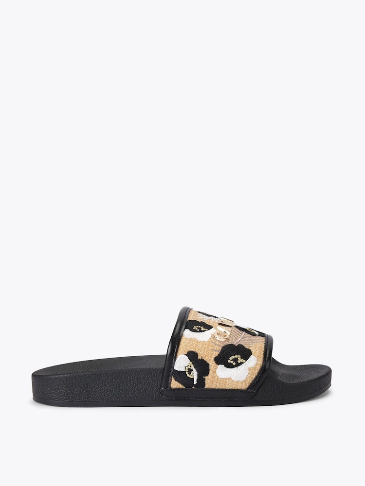 Carvela Black Giorgia Flower Slider Sandals - Image 1 of 4 Carvela Black Giorgia Flower Slider Sandals - Image 1 of 4