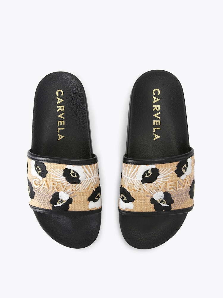 Carvela Black Giorgia Flower Slider Sandals - Image 2 of 4 Carvela Black Giorgia Flower Slider Sandals - Image 2 of 4