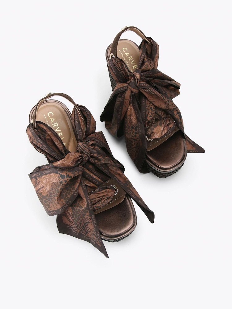 Carvela Brown Sorrento Scarf Wedge Sandals - Image 2 of 4