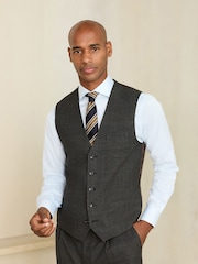 Brown Tailored Fit Wool Blend Check Suit Waistcoat - Image 4 of 4