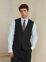 Charcoal Grey Slim Fit Wool Blend Flannel Suit Waistcoat - Image 1 of 4