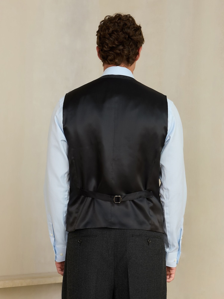 Charcoal Grey Slim Fit Wool Blend Flannel Suit Waistcoat - Image 2 of 4 Charcoal Grey Slim Fit Wool Blend Flannel Suit Waistcoat - Image 2 of 4