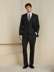 Charcoal Grey Slim Fit Wool Blend Flannel Suit Waistcoat - Image 3 of 4