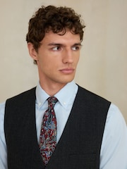Charcoal Grey Slim Fit Wool Blend Flannel Suit Waistcoat - Image 4 of 4