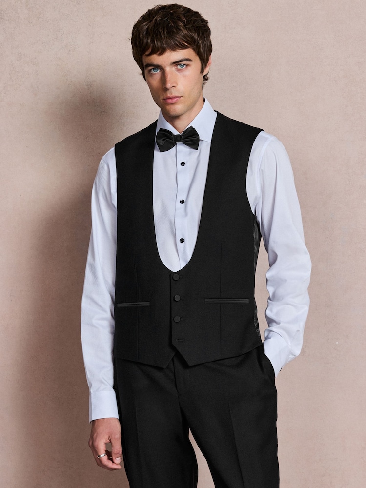 Black N. Premium Regular Fit Tuxedo Wool Blend Crepe Textured Suit Waistcoat - Image 1 of 5