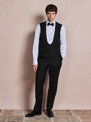 Black N. Premium Regular Fit Tuxedo Wool Blend Crepe Textured Suit Waistcoat - Image 2 of 5