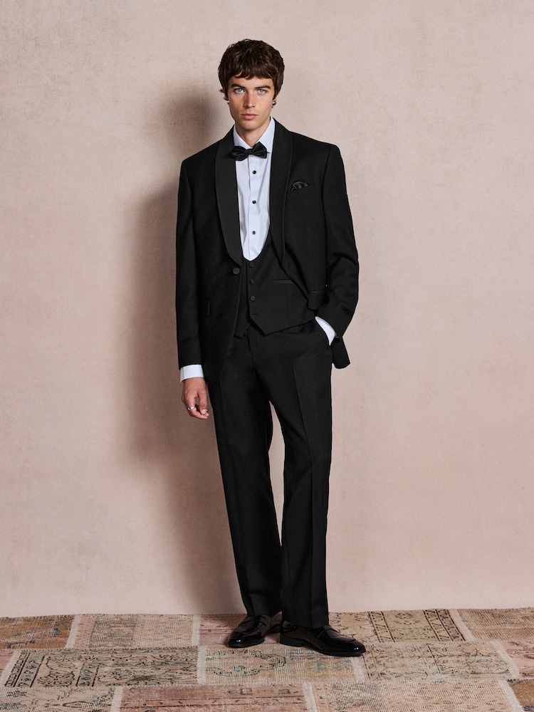 Black N. Premium Regular Fit Tuxedo Wool Blend Crepe Textured Suit Waistcoat - Image 5 of 5