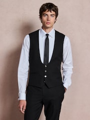 Black Slim Fit Textured Gold Detailing Suit Waistcoat - Image 1 of 5