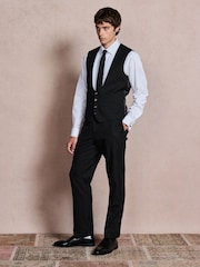 Black Slim Fit Textured Gold Detailing Suit Waistcoat - Image 2 of 5