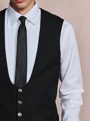 Black Slim Fit Textured Gold Detailing Suit Waistcoat - Image 5 of 5