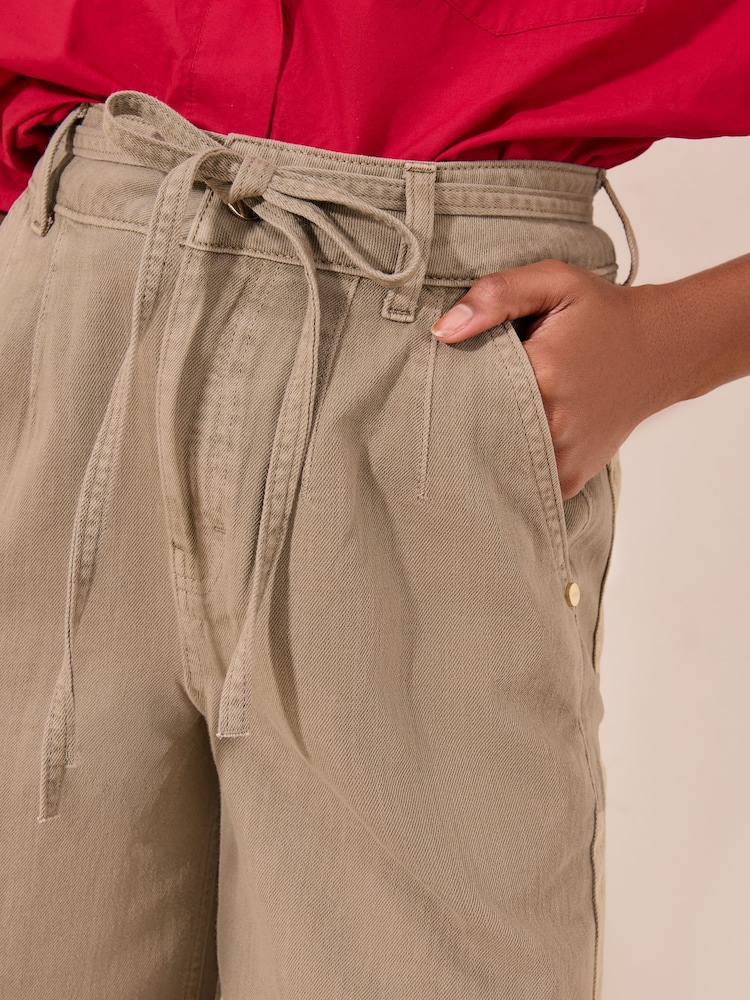 Lipsy Neutral Tie Belt Denim Bermuda Shorts - Image 2 of 5 Lipsy Neutral Tie Belt Denim Bermuda Shorts - Image 2 of 5