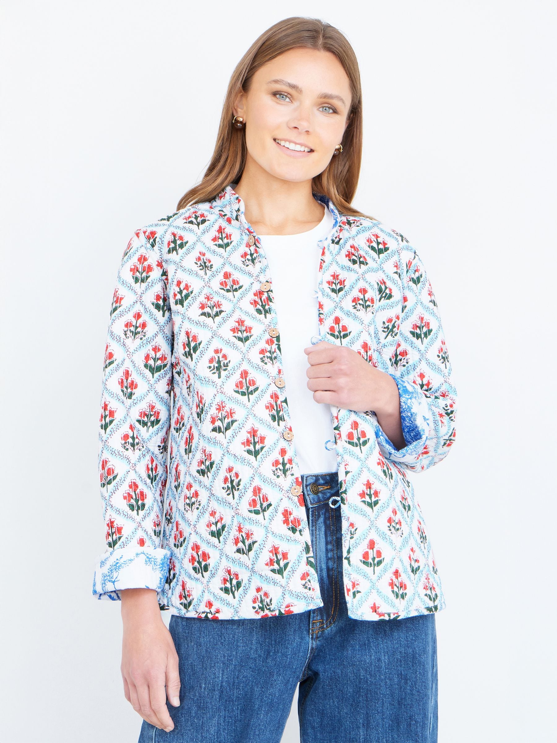 Buy Yumi Blue Palm Reversible Cotton Quilted Jacket from Next USA