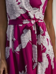 Yumi Pink Blossom Print Wrap Midi With Dipped Hem Dress - Image 3 of 5
