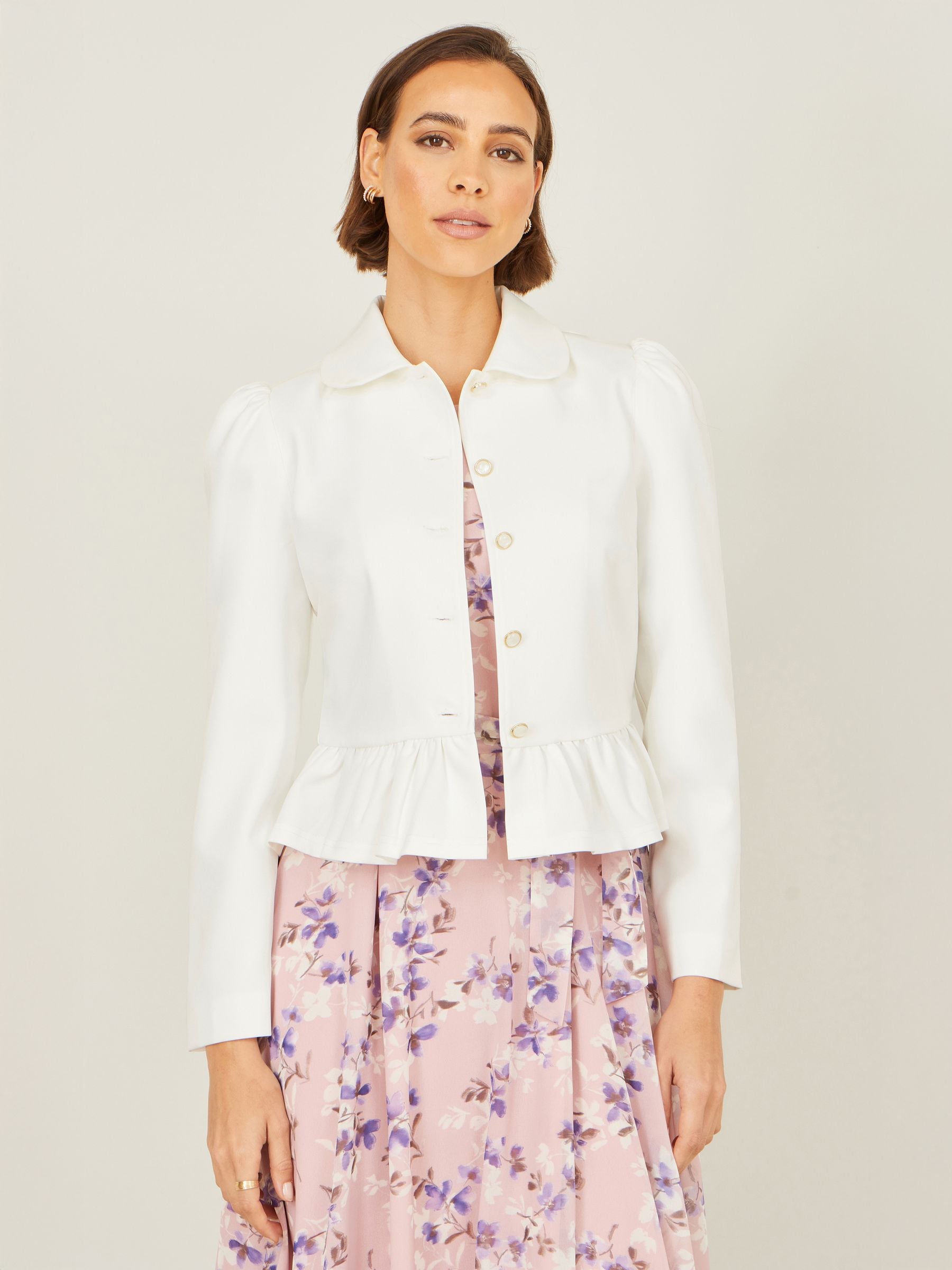 Yumi Women's White Peplum Fitted Jacket | Size: 18 - Image 4