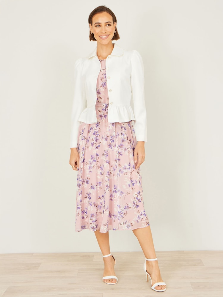 Yumi White Peplum Fitted Jacket - Image 2 of 4 Yumi White Peplum Fitted Jacket - Image 2 of 4