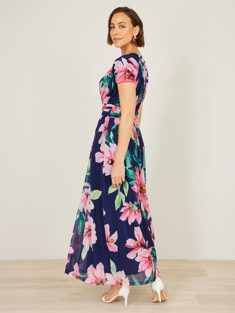 Yumi Blue Mesh Floral Maxi Dress - Image 5 of 5 Yumi Blue Mesh Floral Maxi Dress - Image 5 of 5