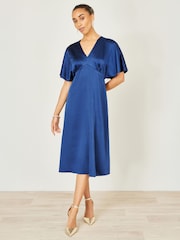 Yumi Blue Satin Midi Kimono Dress - Image 4 of 5