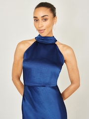 أزرق - Yumi Satin Halter Neck Midi Dress - Image 3 of 5
