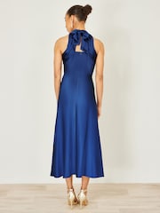 أزرق - Yumi Satin Halter Neck Midi Dress - Image 4 of 5