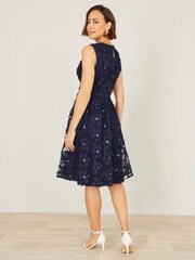 Yumi Blue Sequin Floral Applique Skater Dress - Image 5 of 5