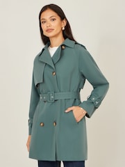 Yumi Green Belted Trench Coat With Check Lining - Image 3 of 5