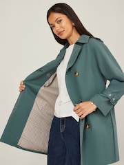 Yumi Green Belted Trench Coat With Check Lining - Image 4 of 5