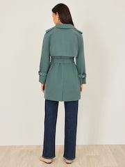 Yumi Green Belted Trench Coat With Check Lining - Image 5 of 5
