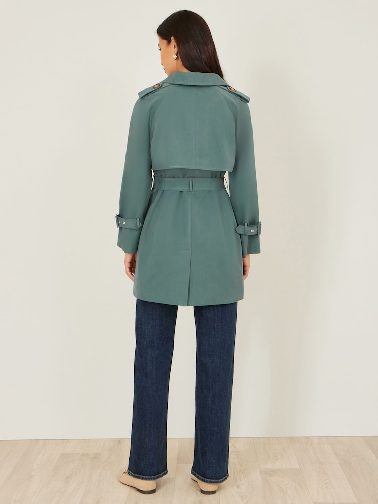 Yumi Green Belted Trench Coat With Check Lining - Image 5 of 5