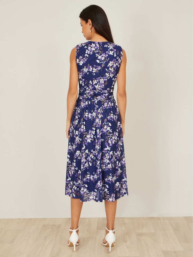 Yumi Blossom Print Mesh Stretch Midi Dress With Pockets - Imaginea 5 din 5 Yumi Blossom Print Mesh Stretch Midi Dress With Pockets - Imaginea 5 din 5