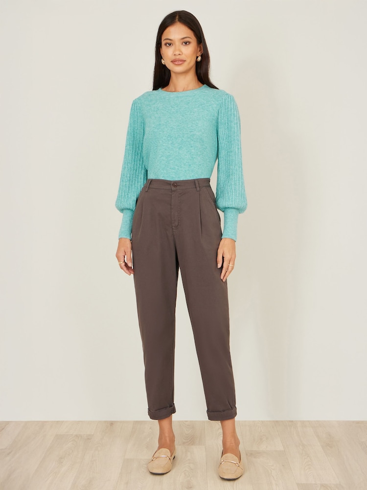 Yumi Brown Cotton Canvas Chino Trousers - Image 1 of 3 Yumi Brown Cotton Canvas Chino Trousers - Image 1 of 3