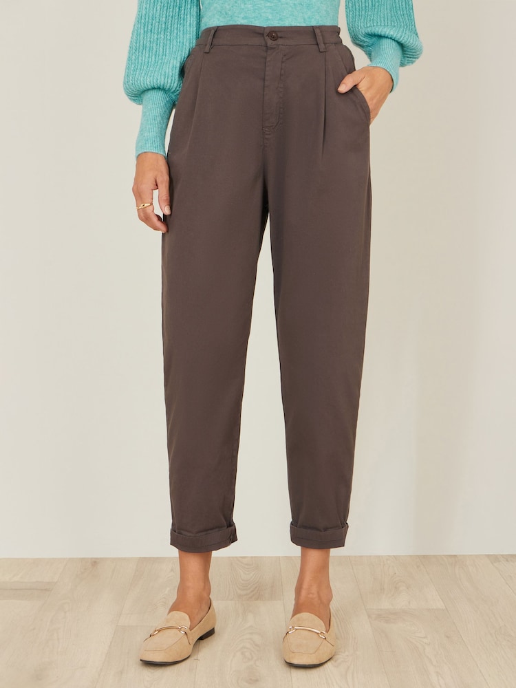 Yumi Brown Cotton Canvas Chino Trousers - Image 2 of 3 Yumi Brown Cotton Canvas Chino Trousers - Image 2 of 3