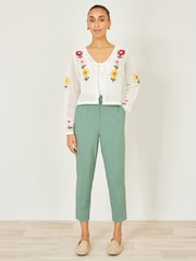 Yumi Green Stretch Capri Pants With Tie Belt - Image 1 of 4