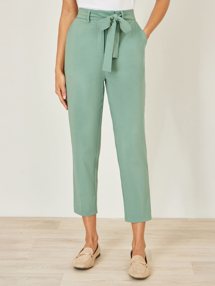 Yumi Green Stretch Capri Pants With Tie Belt - Image 2 of 4