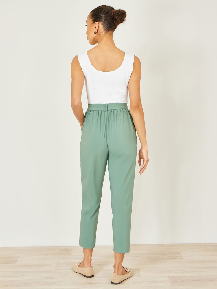 Yumi Green Stretch Capri Pants With Tie Belt - Image 4 of 4