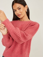 Yumi Pink Knitted Balloon Sleeve Jumper - Image 1 of 4