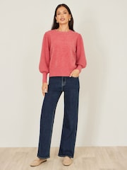 Yumi Pink Knitted Balloon Sleeve Jumper - Image 2 of 4