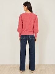 Yumi Pink Knitted Balloon Sleeve Jumper - Image 4 of 4