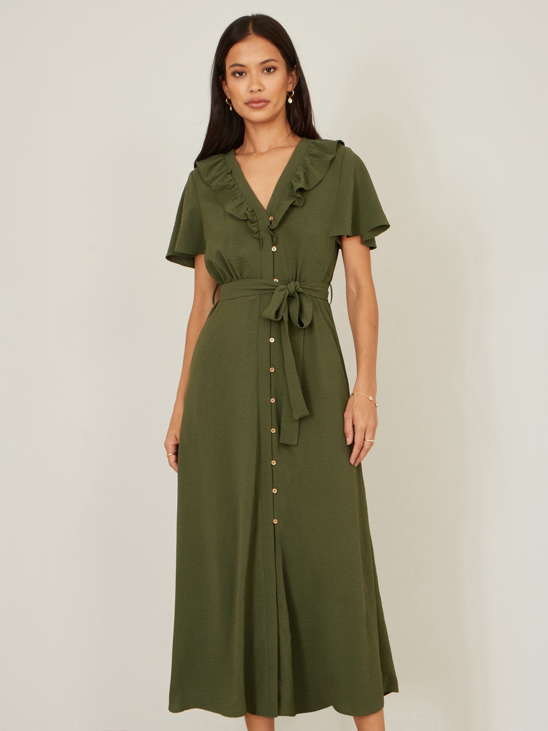 Buy Yumi Green Ruffle Collar Midi Shirt Dress from Next USA