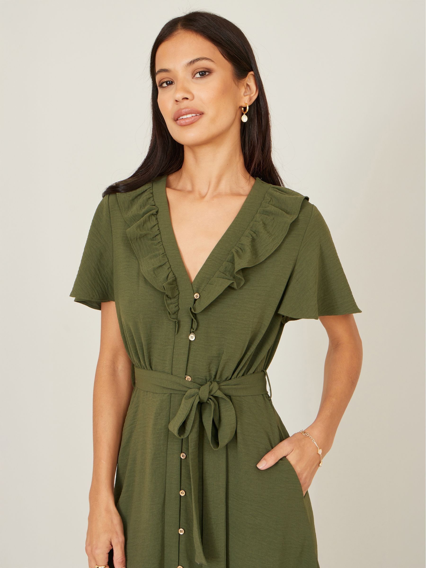 【y4326u】green clothing over mitt XL Buy Yumi Green Ruffle Collar Midi Shirt Dress from Next USA