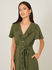 Yumi Green Ruffle Collar Midi Shirt Dress - Image 3 of 5