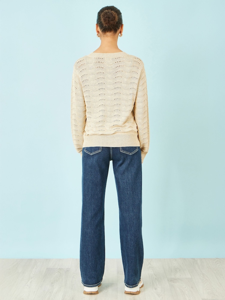 Yumi Natural Wave Metallic Thread Relaxed Jumper - Image 5 of 5 Yumi Natural Wave Metallic Thread Relaxed Jumper - Image 5 of 5