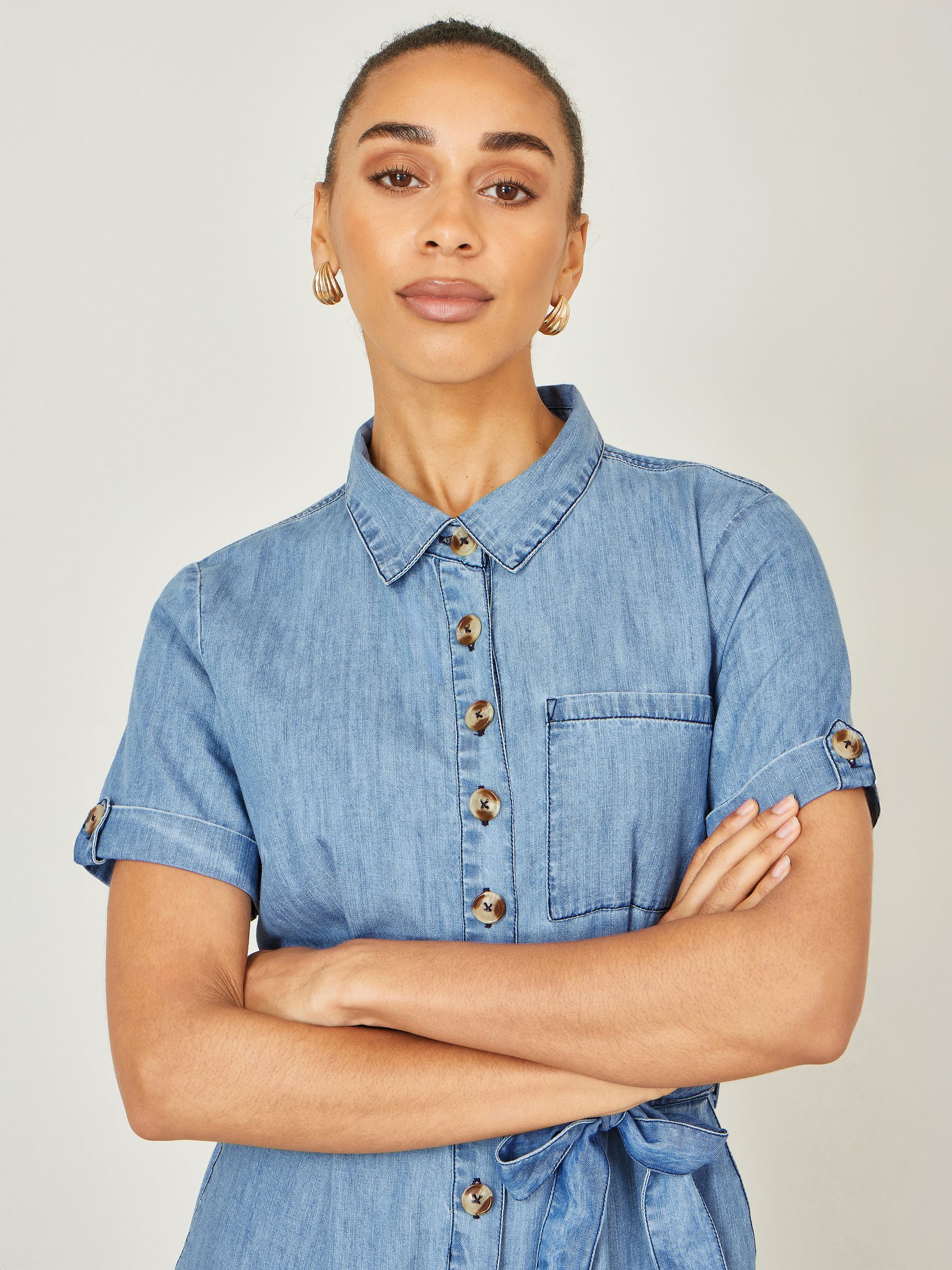 Buy Yumi Denim Blue Chambray Light Denim Button Jumpsuit from Next USA