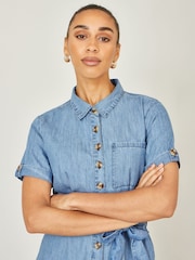Yumi Denim Blue Chambray Light Denim Button Jumpsuit - Image 2 of 5