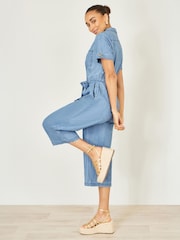 Yumi Denim Blue Chambray Light Denim Button Jumpsuit - Image 4 of 5