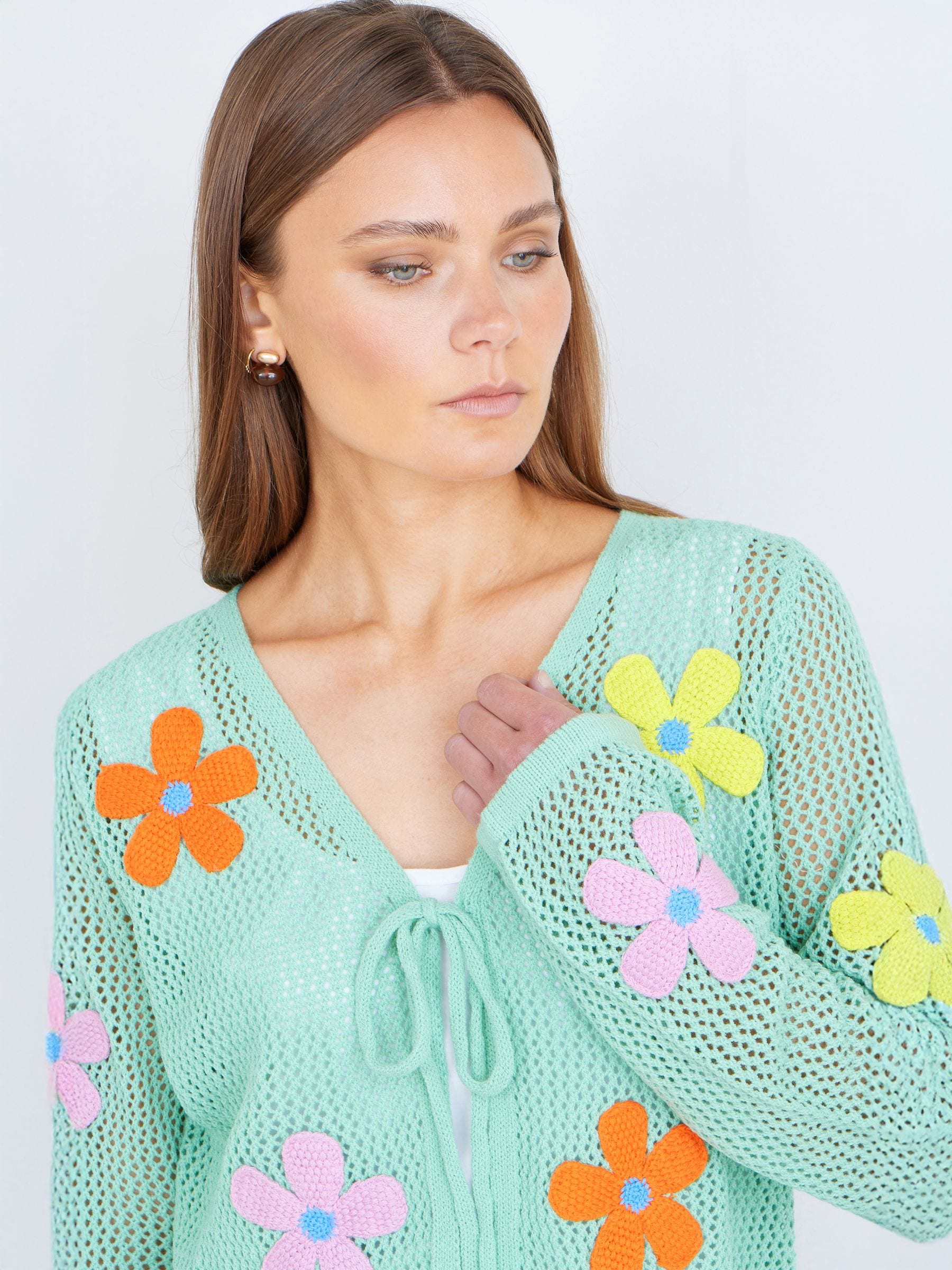 Buy Yumi Green Tie Front Cardigan With Flower Design from Next USA