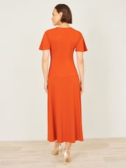 برتقالي - Yumi Ruched Front Stretch Midi Dress - Image 5 of 5