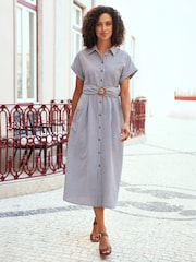 Yumi Black Gingham  Relaxed Shirt Dress With Matching Belt - Image 1 of 5