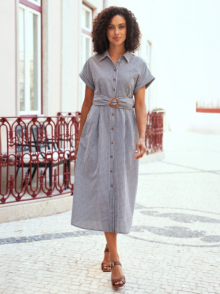 Yumi Black Gingham  Relaxed Shirt Dress With Matching Belt - Image 1 of 5
