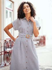Yumi Black Gingham  Relaxed Shirt Dress With Matching Belt - Image 2 of 5
